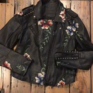 Faux Leather Flower Motto Jacket